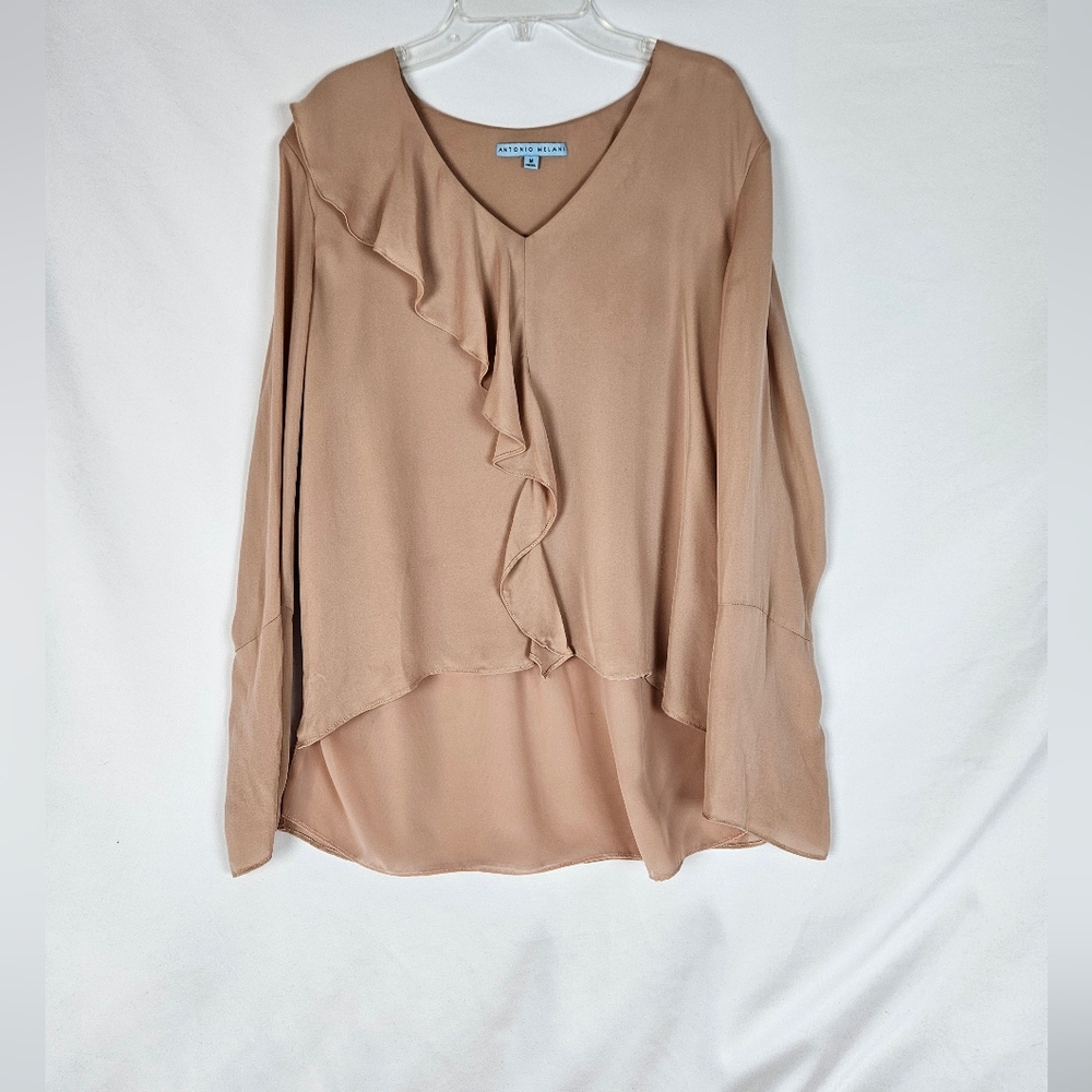 ANTONIO MELANI Women's PINK 100% SILK Ruffle Top